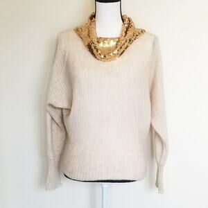Vintage Sequins Cowl Neck Sweater Cream and Gold Medium